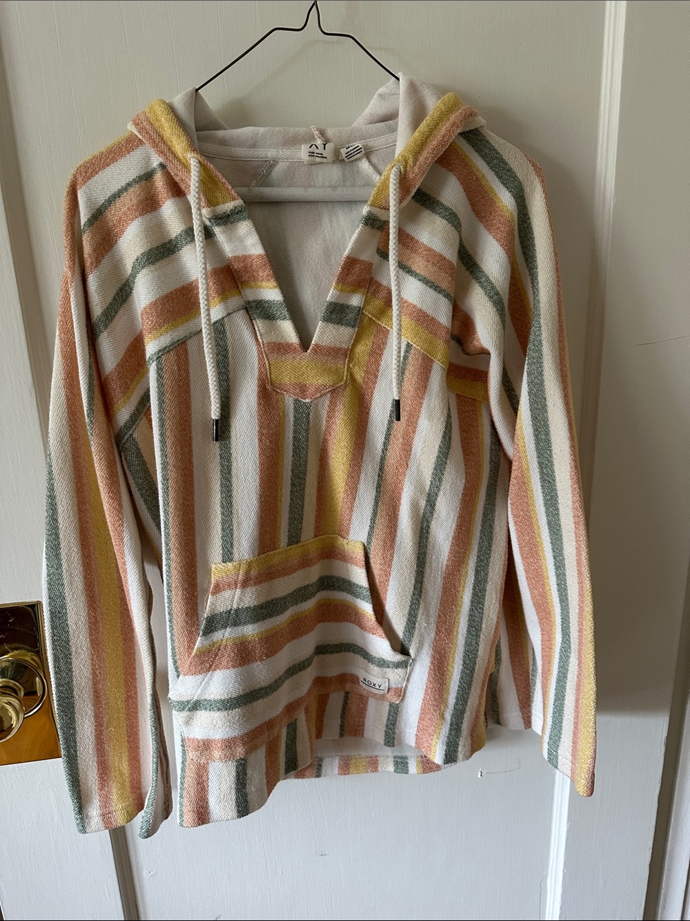 Roxy Striped Hooded Sweater - White, Peach, Sage & Yellow